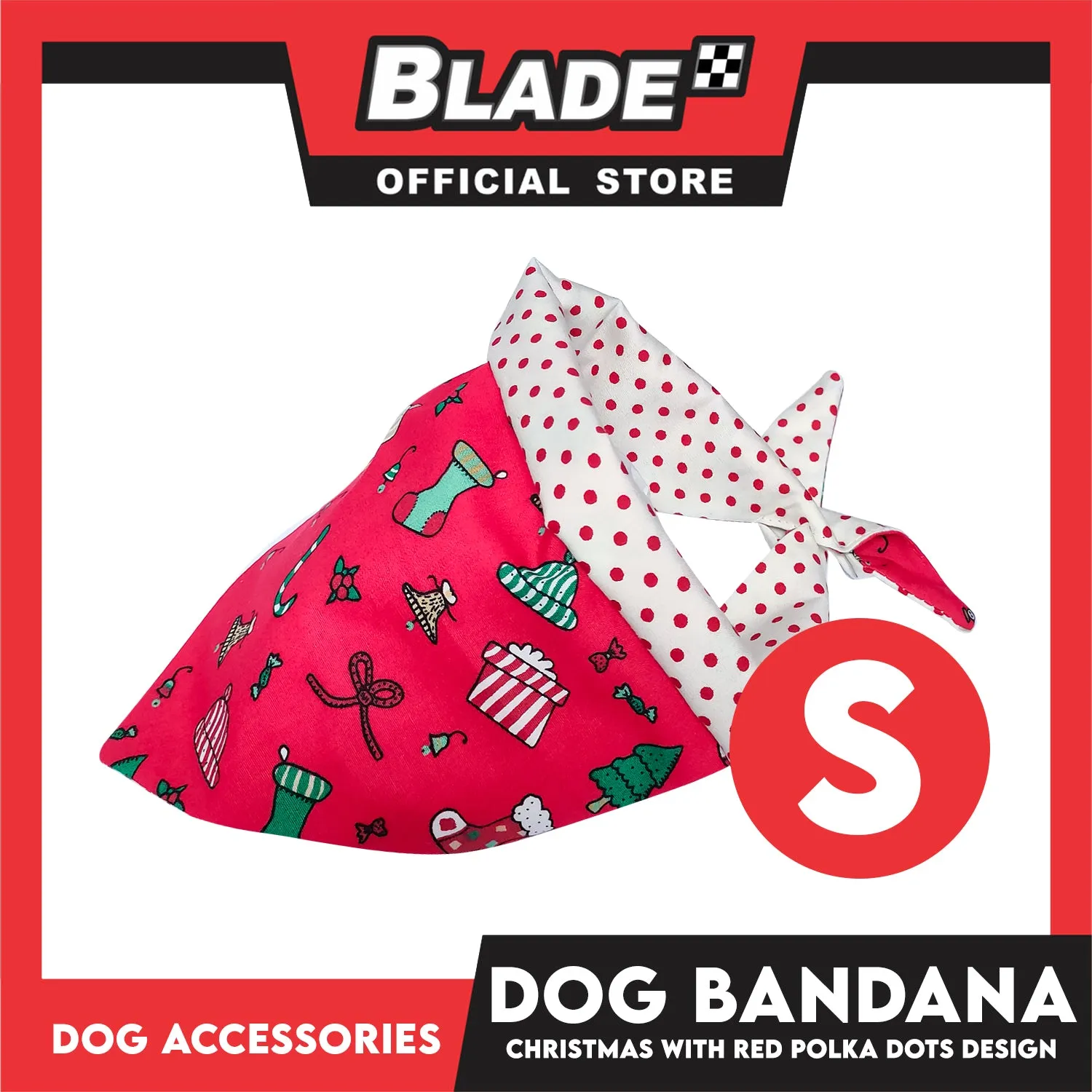 Pet Bandana Collar Scarf Reversible Christmas And Polka Dots Designs, Red And White Colors DB-CTN24S (Small) Perfect Fit For Dogs And Cats, Breathable, Soft Lightweight Pet Bandana