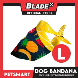 Pet Bandana Collar Scarf Reversible, Fruits Design Navy Blue With Yellow Lines Colors DB-CTN21L (Large) Perfect Fit For Dogs And Cats, Breathable, Soft Lightweight Pet Bandana