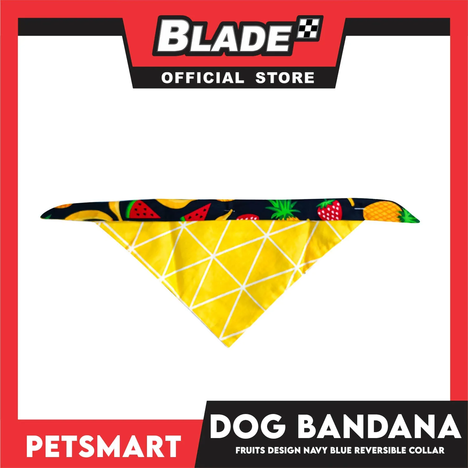 Pet Bandana Collar Scarf Reversible, Fruits Design Navy Blue With Yellow Lines Colors DB-CTN21M (Medium) Perfect Fit For Dogs And Cats, Breathable, Soft Lightweight Pet Bandana
