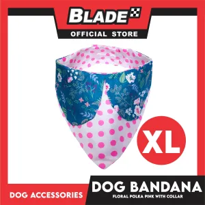 Pet Bandana Collar Scarf Reversible Pink Polka Dots With Blue Floral Designs DB-CTN26XL (XL) Perfect Fit For Dogs And Cats, Breathable, Soft Lightweight Pet Bandana