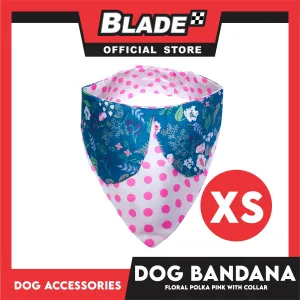 Pet Bandana Collar Scarf Reversible Pink Polka Dots With Blue Floral Designs DB-CTN26XS (XS) Perfect Fit For Dogs And Cats, Breathable, Soft Lightweight Pet Bandana