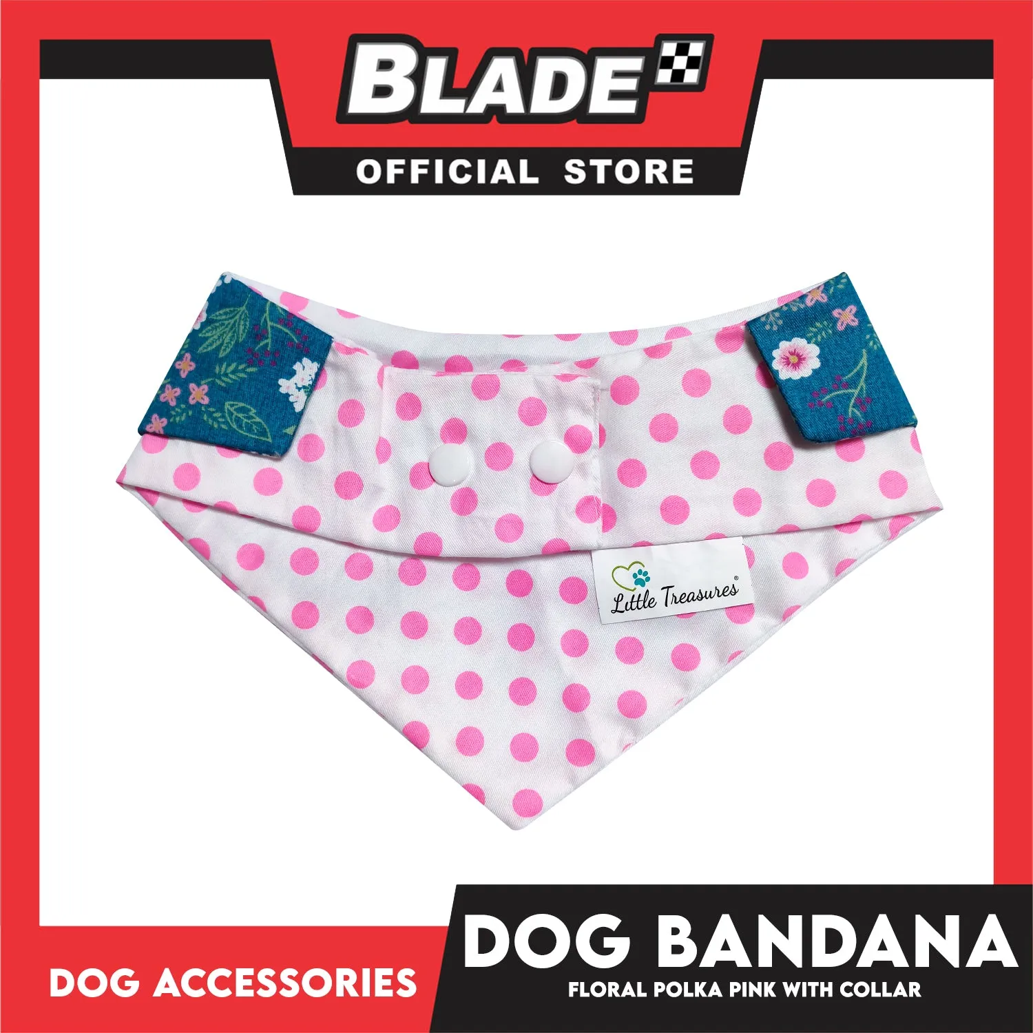 Pet Bandana Collar Scarf Reversible Pink Polka Dots With Blue Floral Designs DB-CTN26XS (XS) Perfect Fit For Dogs And Cats, Breathable, Soft Lightweight Pet Bandana
