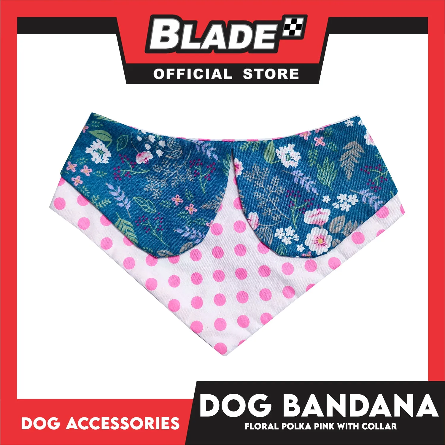 Pet Bandana Collar Scarf Reversible Pink Polka Dots With Blue Floral Designs DB-CTN26XS (XS) Perfect Fit For Dogs And Cats, Breathable, Soft Lightweight Pet Bandana