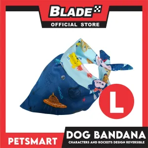 Pet Bandana Collar Scarf Reversible With Characters And Rockets Designs, Blue Color DB-CTN23L (Large) Perfect Fit For Dogs And Cats, Breathable, Soft Lightweight Pet Bandana
