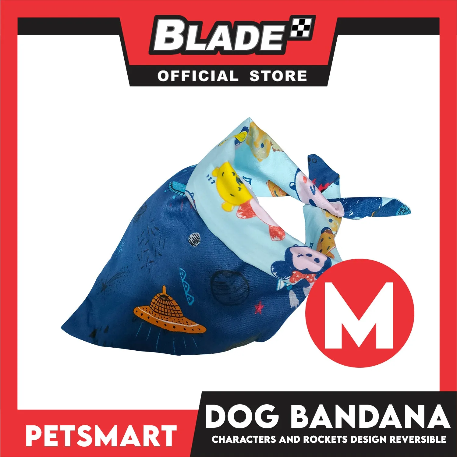 Pet Bandana Collar Scarf Reversible With Characters And Rockets Designs, Blue Color DB-CTN23M (Medium)