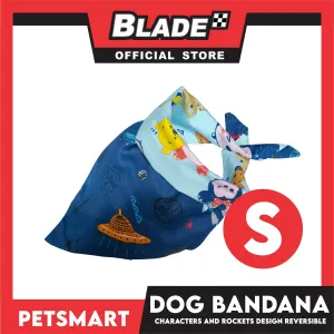 Pet Bandana Collar Scarf Reversible With Characters And Rockets Designs, Blue Color DB-CTN23S (Small)
