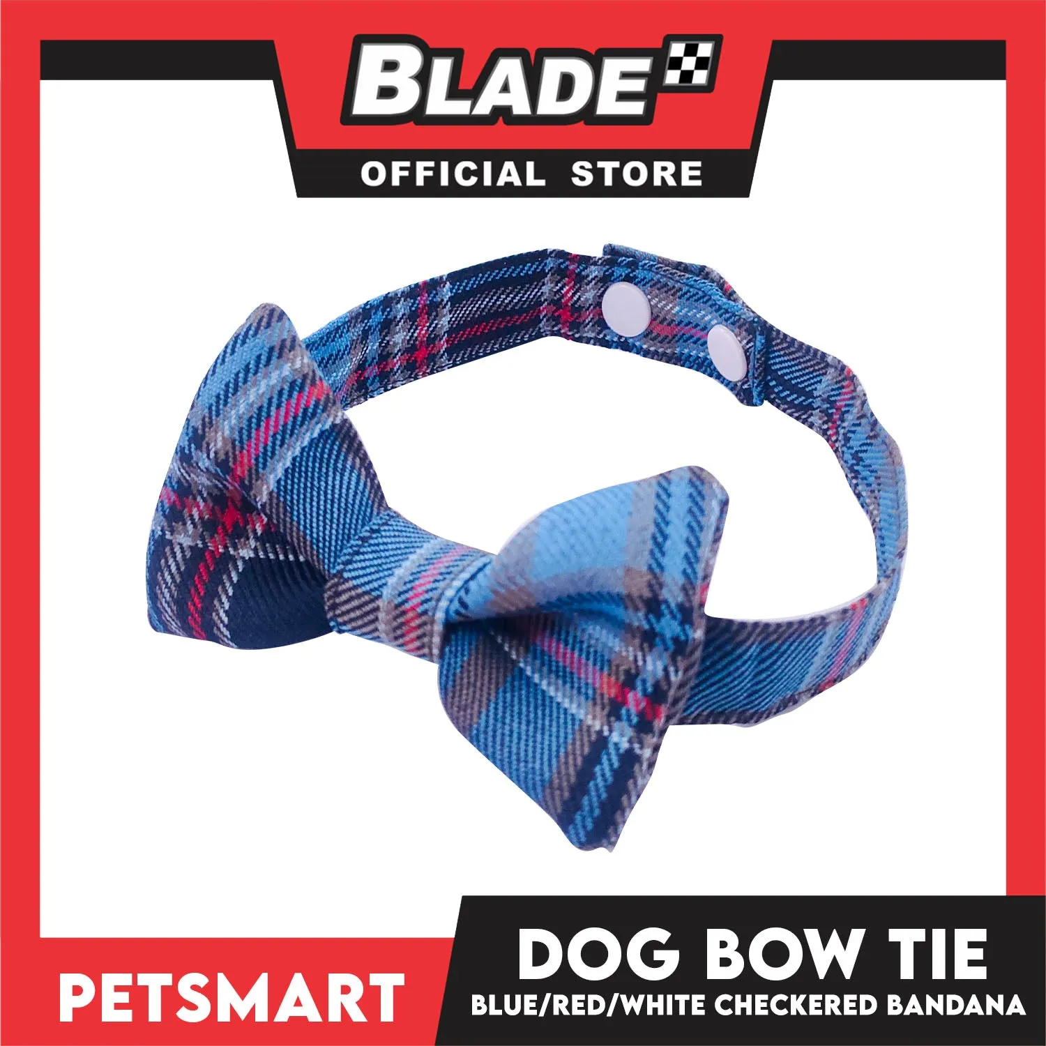 Pet Bow Tie Bandana Checkered Design, Blue Red White Color DB-CTN37L (Large) Perfect Fit For Dogs And Cats