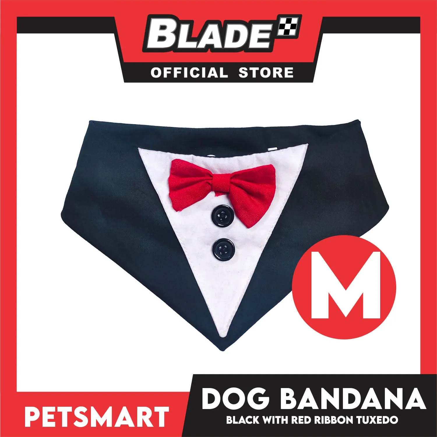 Pet Necktie Bandana Collar Scarf Black Tuxedo With Red Bow Tie Design DB-CTN29M (Medium) Perfect Fit For Dogs And Cats, Breathable, Soft Lightweight Pet Bandana Scarf