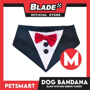 Pet Necktie Bandana Collar Scarf Black Tuxedo With Red Bow Tie Design DB-CTN29M (Medium) Perfect Fit For Dogs And Cats, Breathable, Soft Lightweight Pet Bandana Scarf