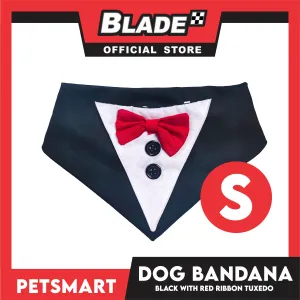 Pet Necktie Bandana Collar Scarf Black Tuxedo With Red Bow Tie Design DB-CTN29S (Small) Perfect Fit For Dogs And Cats, Breathable, Soft Lightweight Pet Bandana Scarf