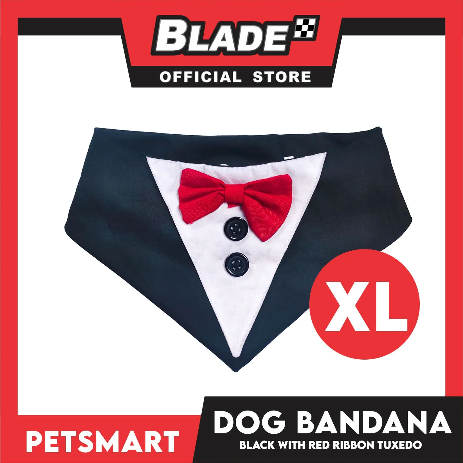 Pet Necktie Bandana Collar Scarf Black Tuxedo With Red Bow Tie Design DB-CTN29XL (XL) Perfect Fit For Dogs And Cats, Breathable, Soft Lightweight Pet Bandana Scarf