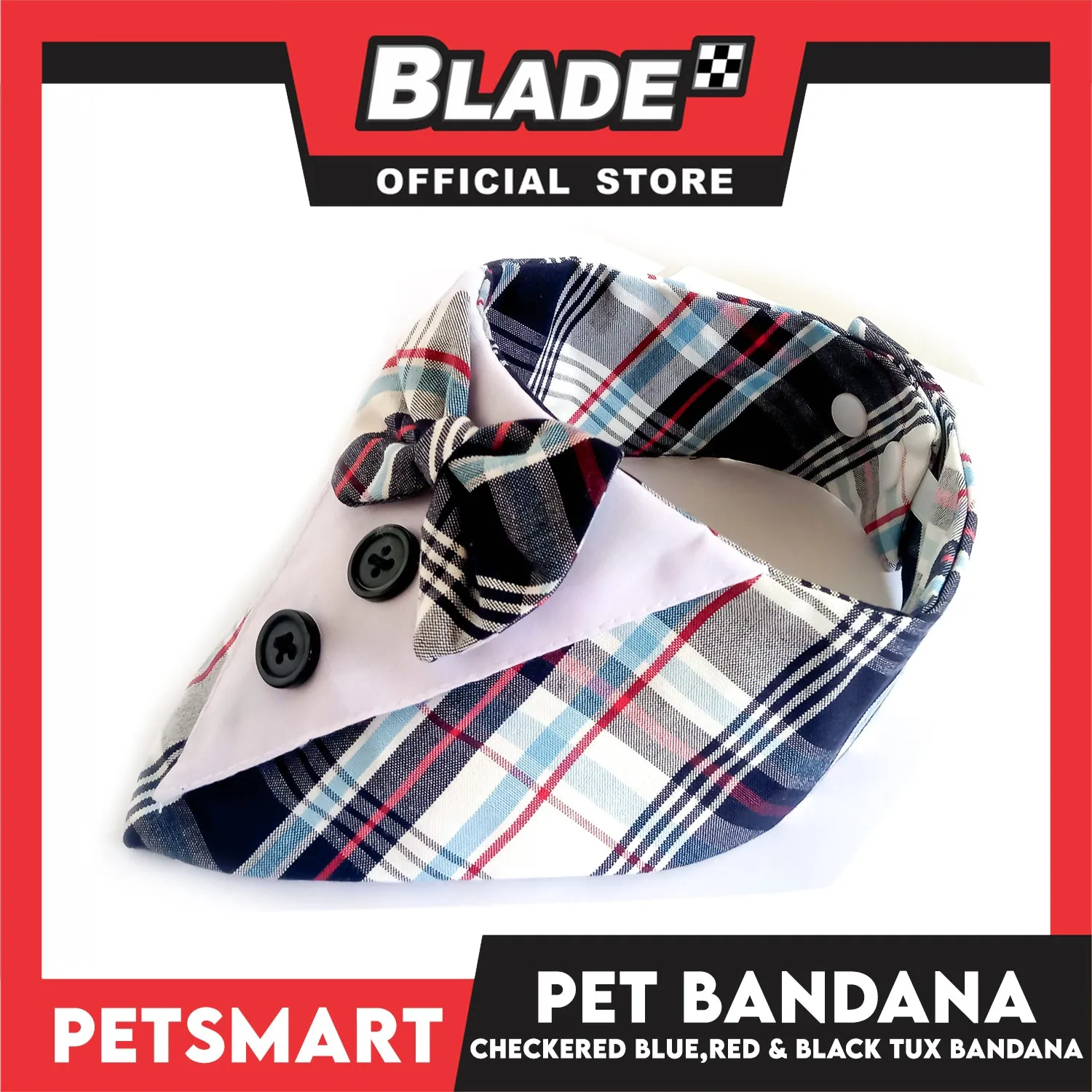 Pet Tuxedo Bandana, Checkered Blue Red And Black Color DB-CTN34M (Medium) Perfect Fit For Dogs And Cats