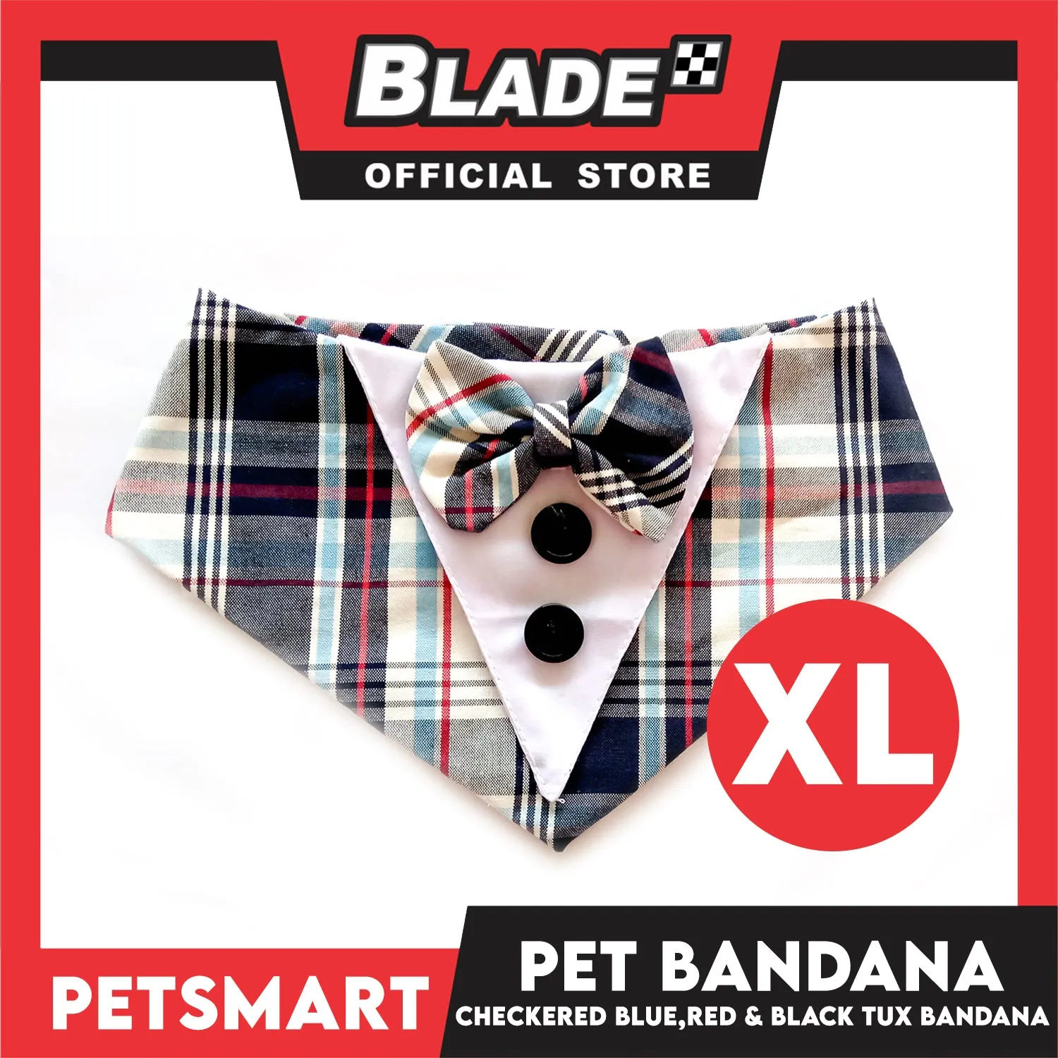 Pet Tuxedo Bandana, Checkered Blue Red And Black Color DB-CTN34XL (XL) Perfect Fit For Dogs And Cats