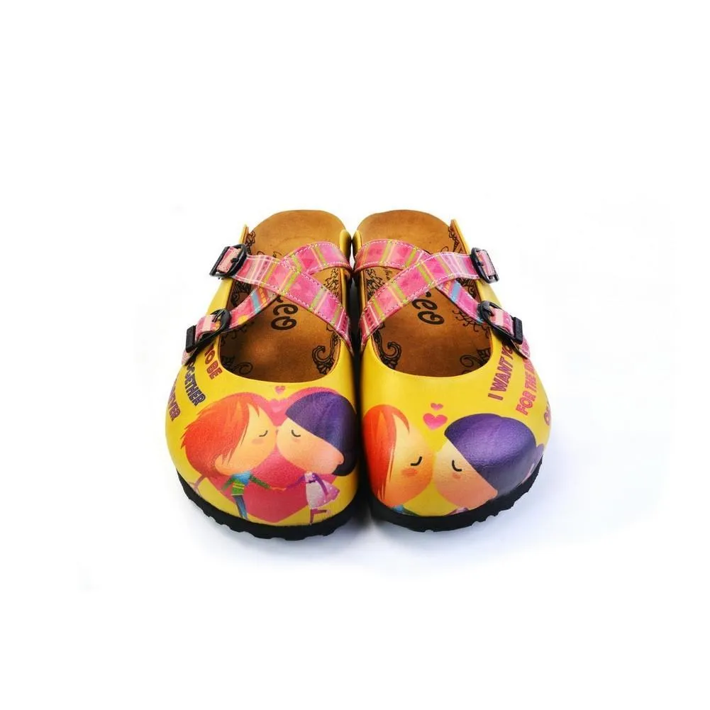 Pink, Green Striped, Yellow Pattern Kiss Child Patterned Clogs - WCAL170
