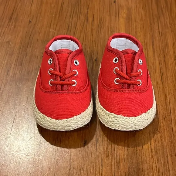 Polo Ralph Lauren red canvas Bowman Lace Crib shoes sneakers Infant Baby Size 1