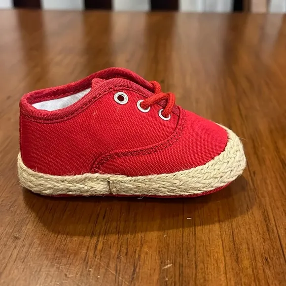 Polo Ralph Lauren red canvas Bowman Lace Crib shoes sneakers Infant Baby Size 1