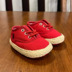 Polo Ralph Lauren red canvas Bowman Lace Crib shoes sneakers Infant Baby Size 1