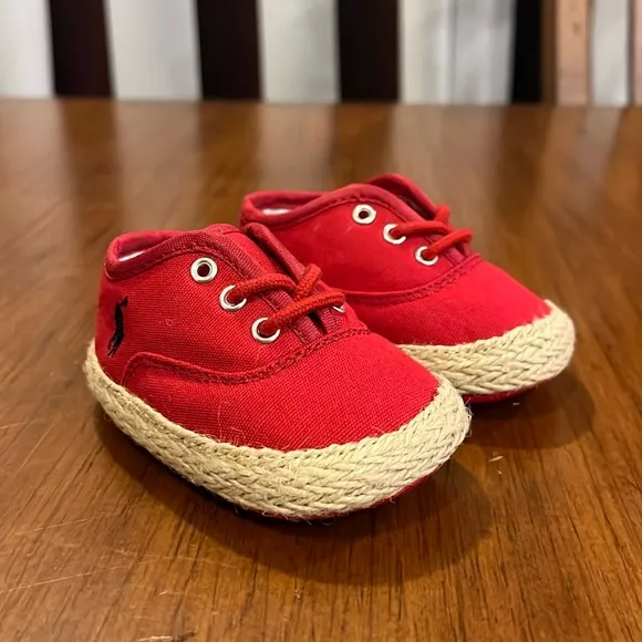 Polo Ralph Lauren red canvas Bowman Lace Crib shoes sneakers Infant Baby Size 1