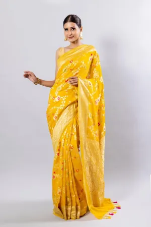 Pure Banarasi Handloom Khaddi Georgette Silk Saree With Floral Jaal Work