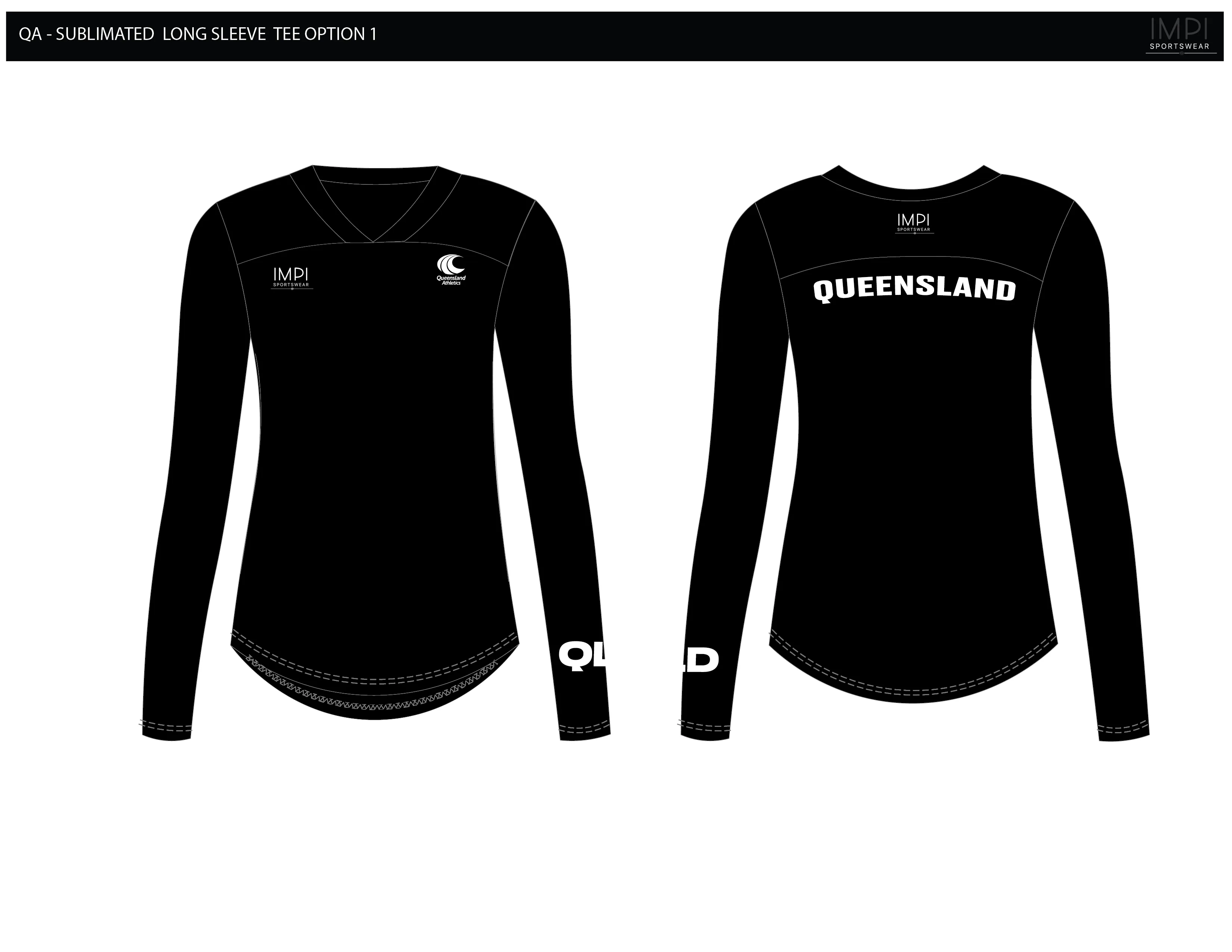 QLD Athletics - Ladies Black Long sleeve Training Tee