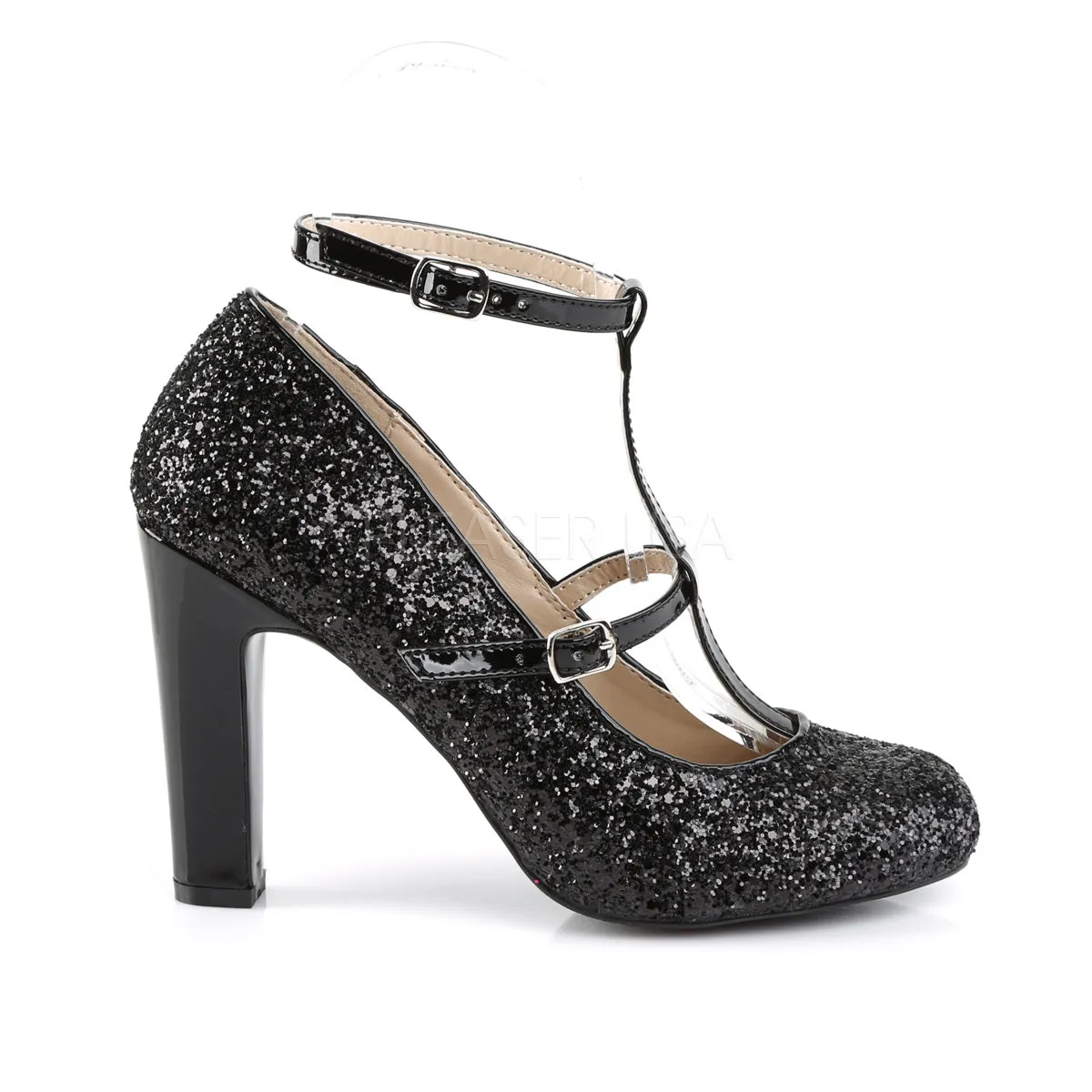 QUEEN-01  Black Glitter-Patent