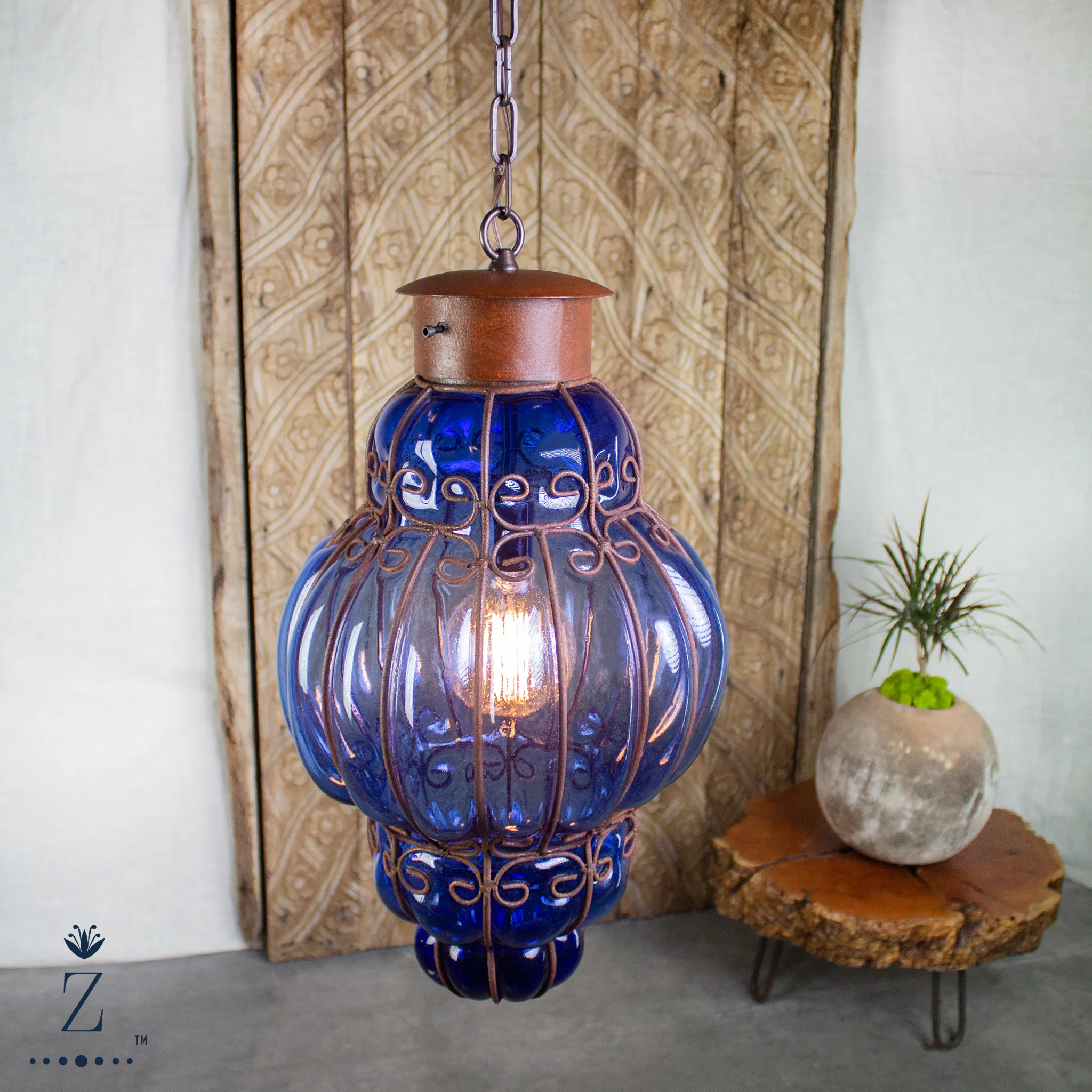 Queen Pendant Light | Cobalt Blue Glass Pendant Light