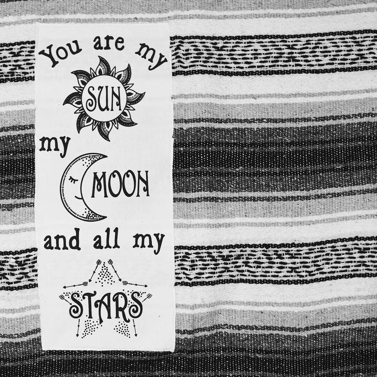 "Sun Moon Stars" - Black Throw - Falza Mexican Blanket