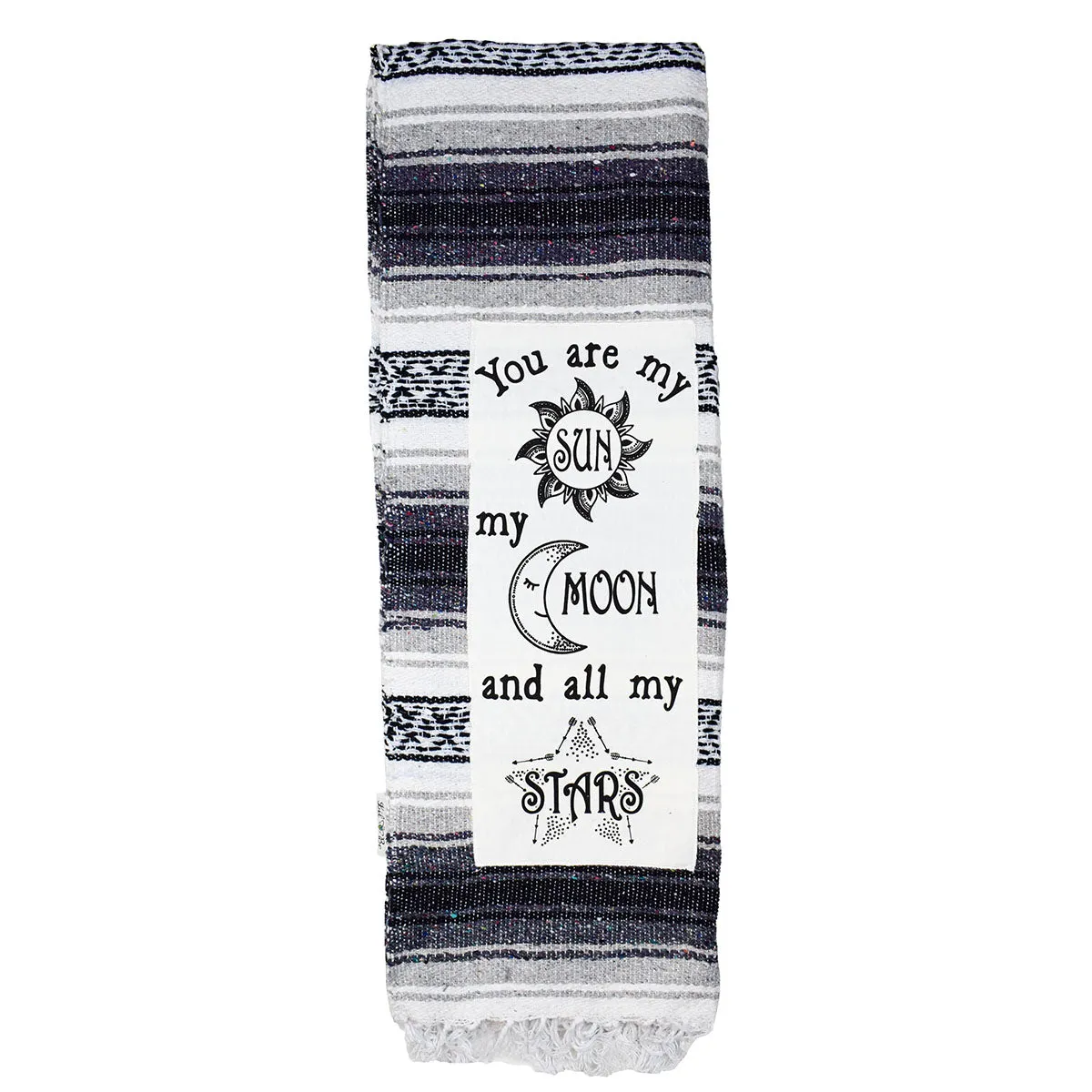 "Sun Moon Stars" - Black Throw - Falza Mexican Blanket