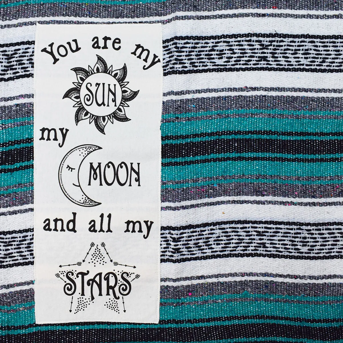 "Sun Moon Stars" - Forest Green Throw - Falza Mexican Blanket