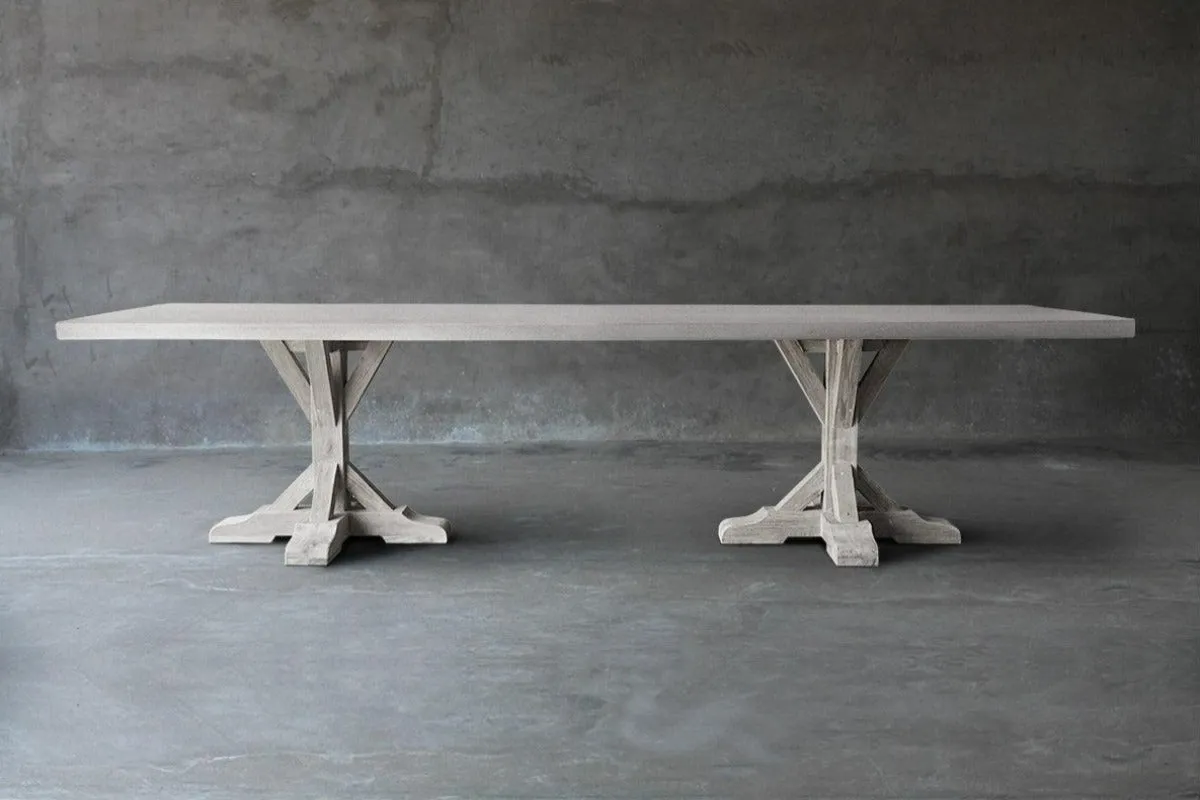 R Base Teak & Concrete Top Dining Table