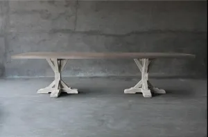 R Base Teak & Concrete Top Dining Table