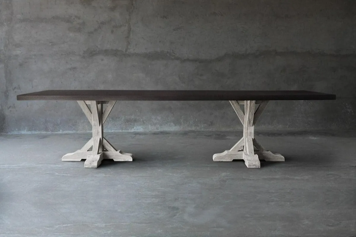 R Base Teak & Concrete Top Dining Table