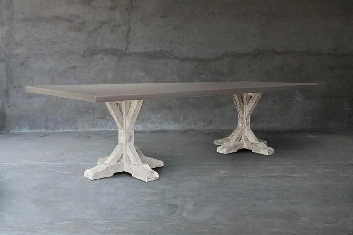 R Base Teak & Concrete Top Dining Table