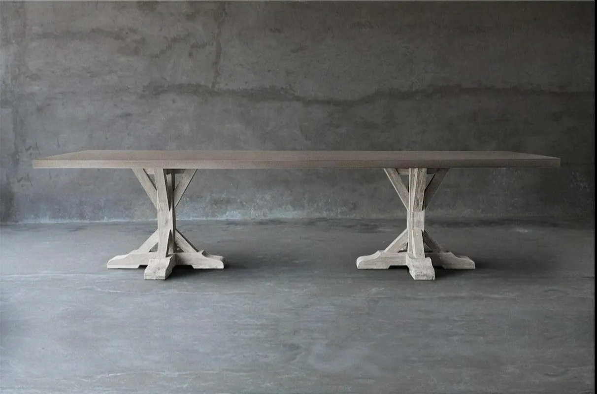 R Base Teak & Concrete Top Dining Table