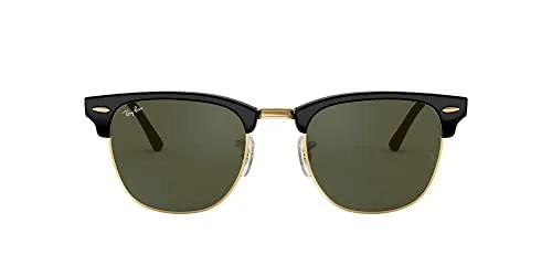 Ray-Ban RB3016 Clubmaster Square Sunglasses, Black On Gold/G-15 Green, 49 mm