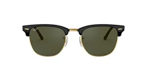 Ray-Ban RB3016 Clubmaster Square Sunglasses, Black On Gold/G-15 Green, 49 mm