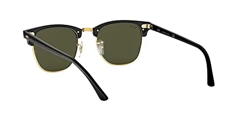 Ray-Ban RB3016 Clubmaster Square Sunglasses, Black On Gold/G-15 Green, 49 mm