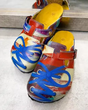 Red Colored Patterned and Blue Laced Pow Patterned Clogs - CAL369