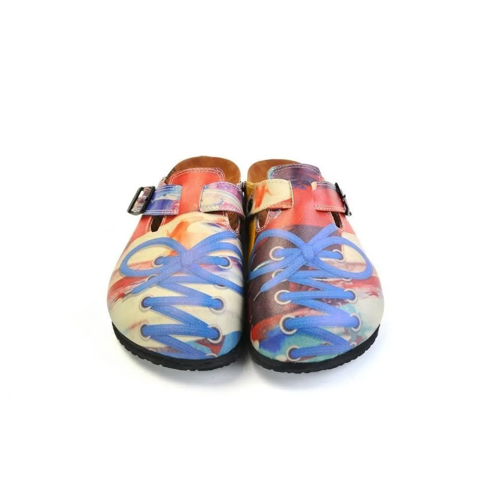 Red Colored Patterned and Blue Laced Pow Patterned Clogs - CAL369