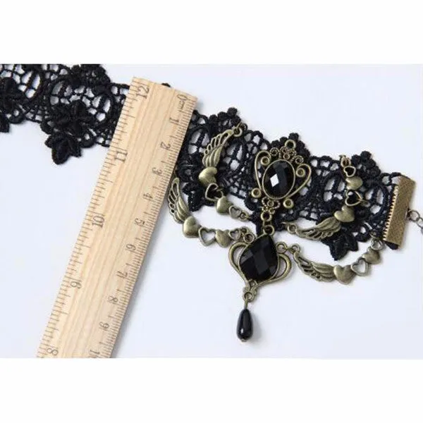 Retro Black Lace Rhinestones Chain