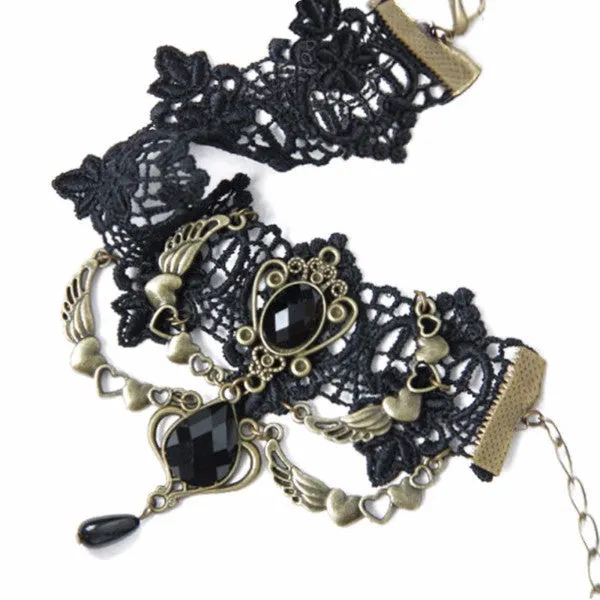 Retro Black Lace Rhinestones Chain