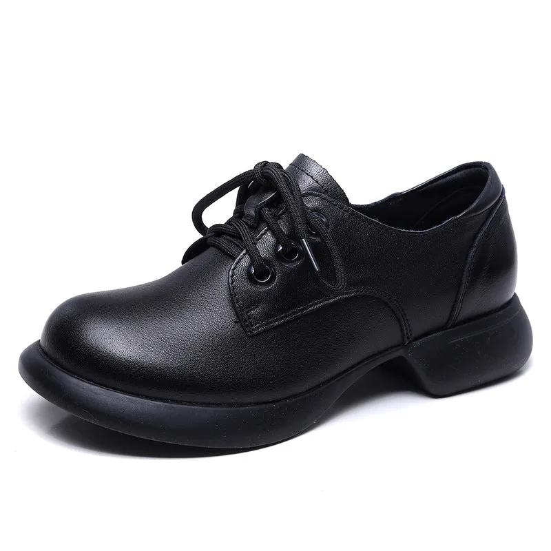 Retro Handmade Genuine Leather Low Heel Women's Lace-up Comfortable Shoes
