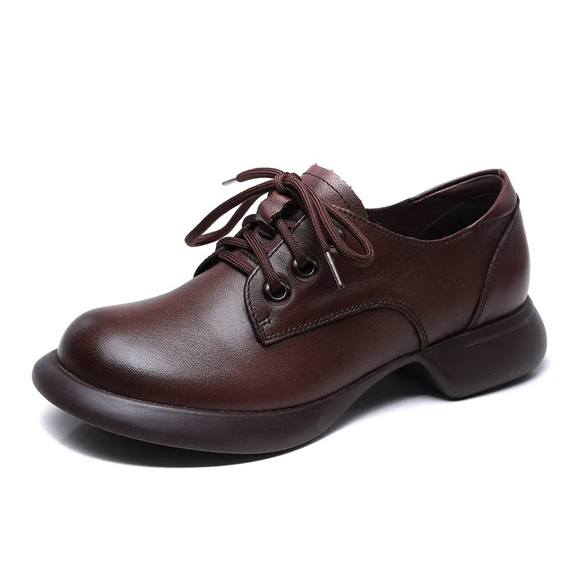 Retro Handmade Genuine Leather Low Heel Women's Lace-up Comfortable Shoes