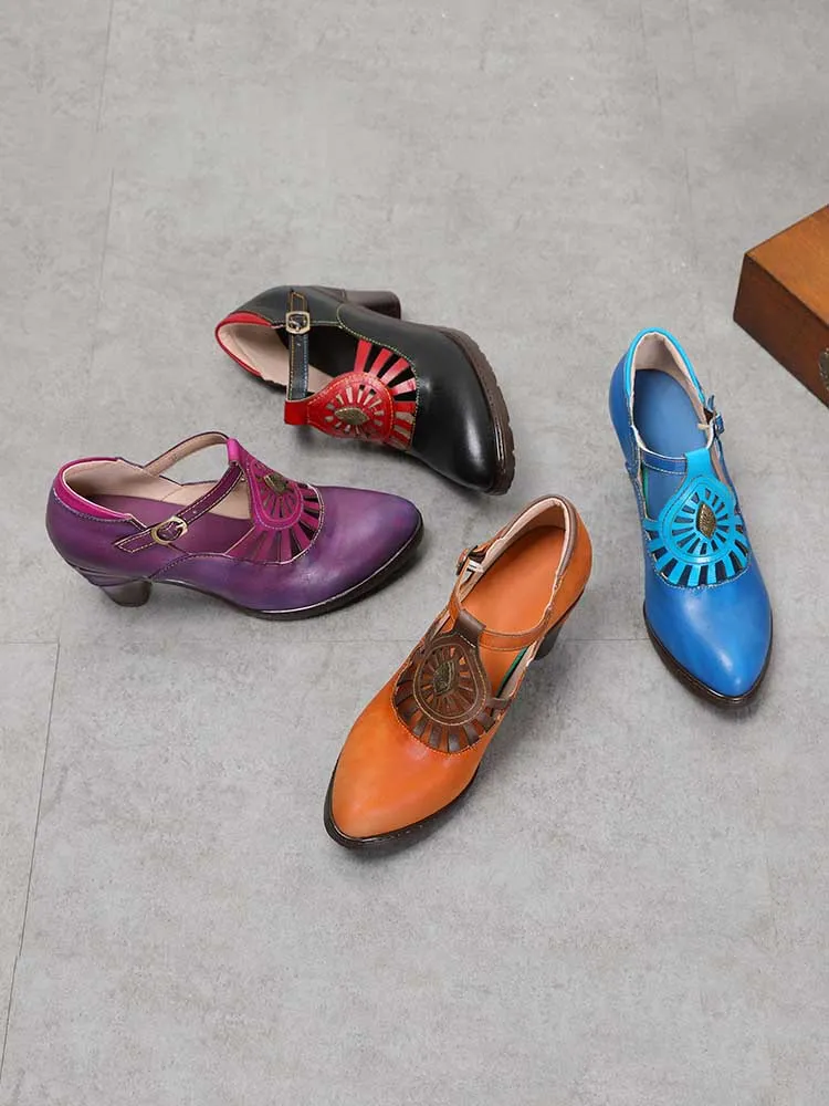 Retro Leather Grace Adjustable Belt Shoes