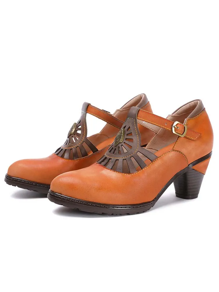 Retro Leather Grace Adjustable Belt Shoes