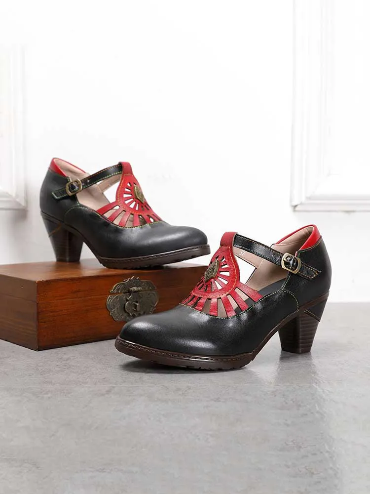 Retro Leather Grace Adjustable Belt Shoes