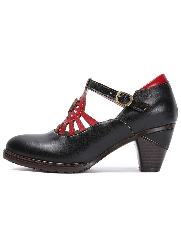Retro Leather Grace Adjustable Belt Shoes