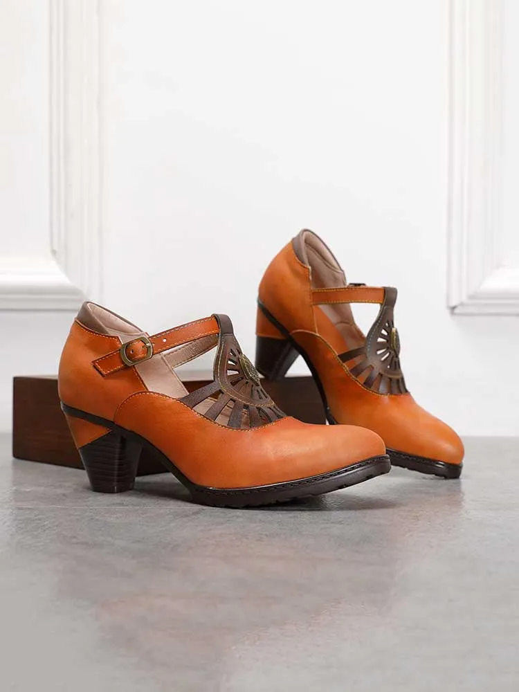 Retro Leather Grace Adjustable Belt Shoes