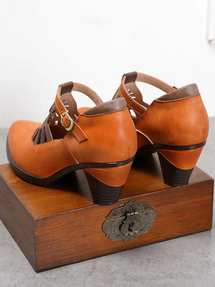 Retro Leather Grace Adjustable Belt Shoes