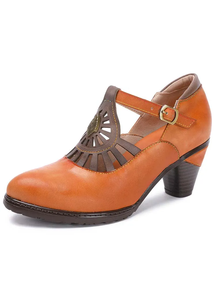 Retro Leather Grace Adjustable Belt Shoes